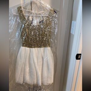 Dillards Gold Sequin and White Dress